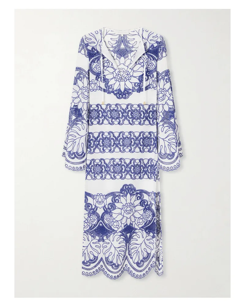 Borgo De Nor Clea Scalloped Broderie Anglaise Cotton-blend Midi Dress - Blue Blue