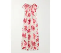 Delfina Ruffled Smocked Floral-print Cotton Maxi Dress - Pink