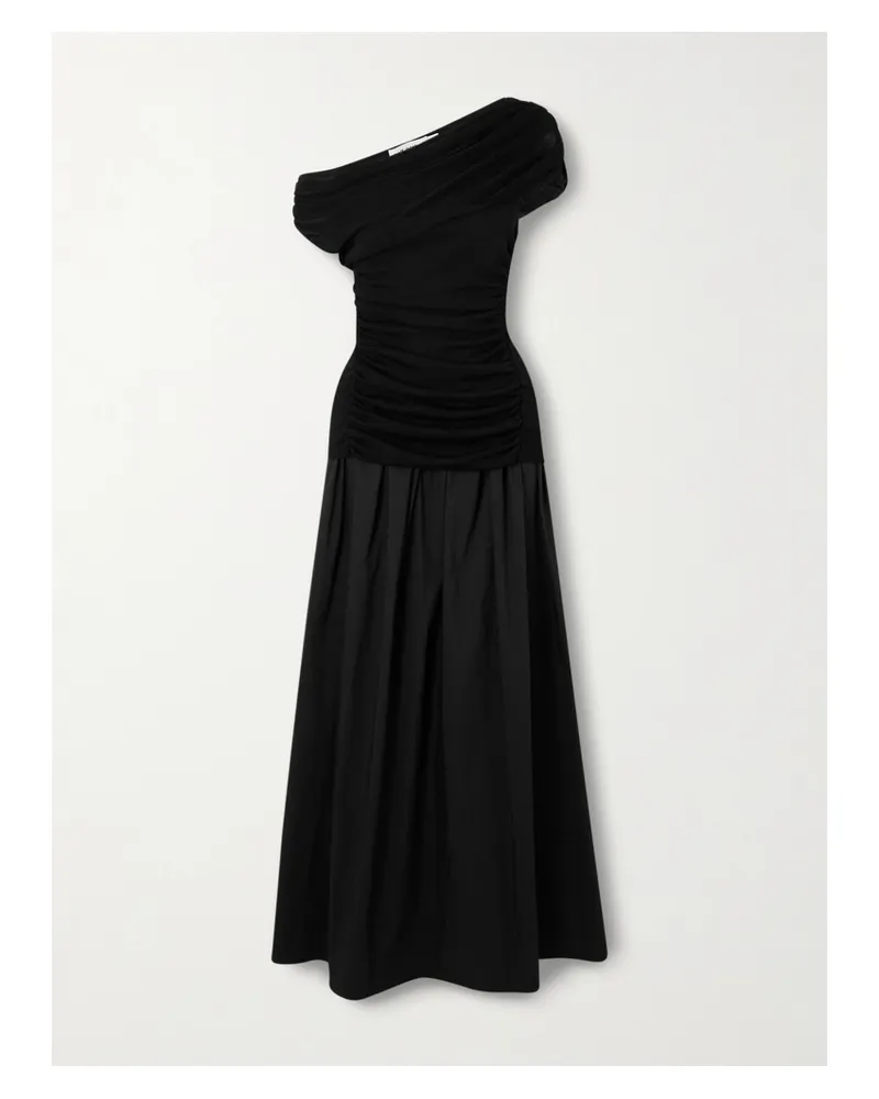 Self-Portrait Asymmetrisches Maxikleid Aus Strickmaterial Und Baumwolle - Schwarz Schwarz