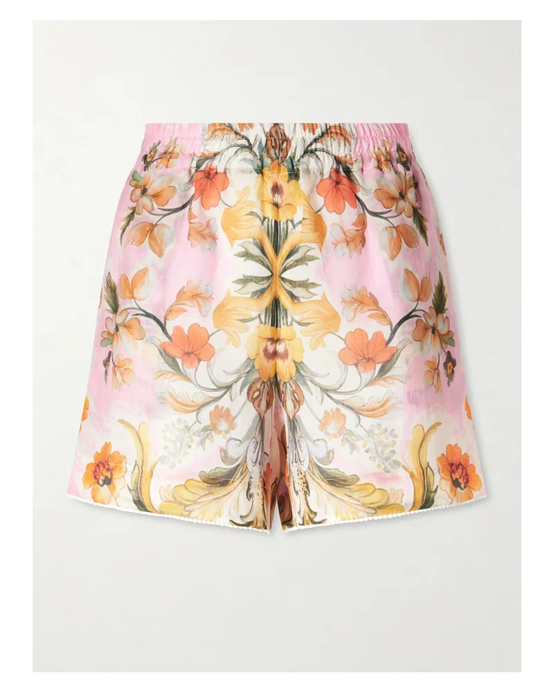 Borgo De Nor Bizzy Raimi Floral-print Ramie Shorts - Pink Pink