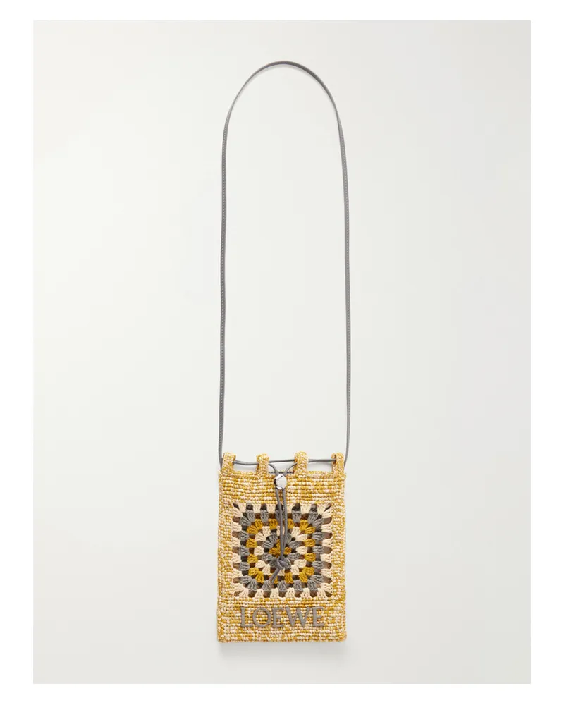 Loewe Paula's Ibiza Leather-trimmed Crocheted Raffia Bucket Bag - Neutrals Neutrals