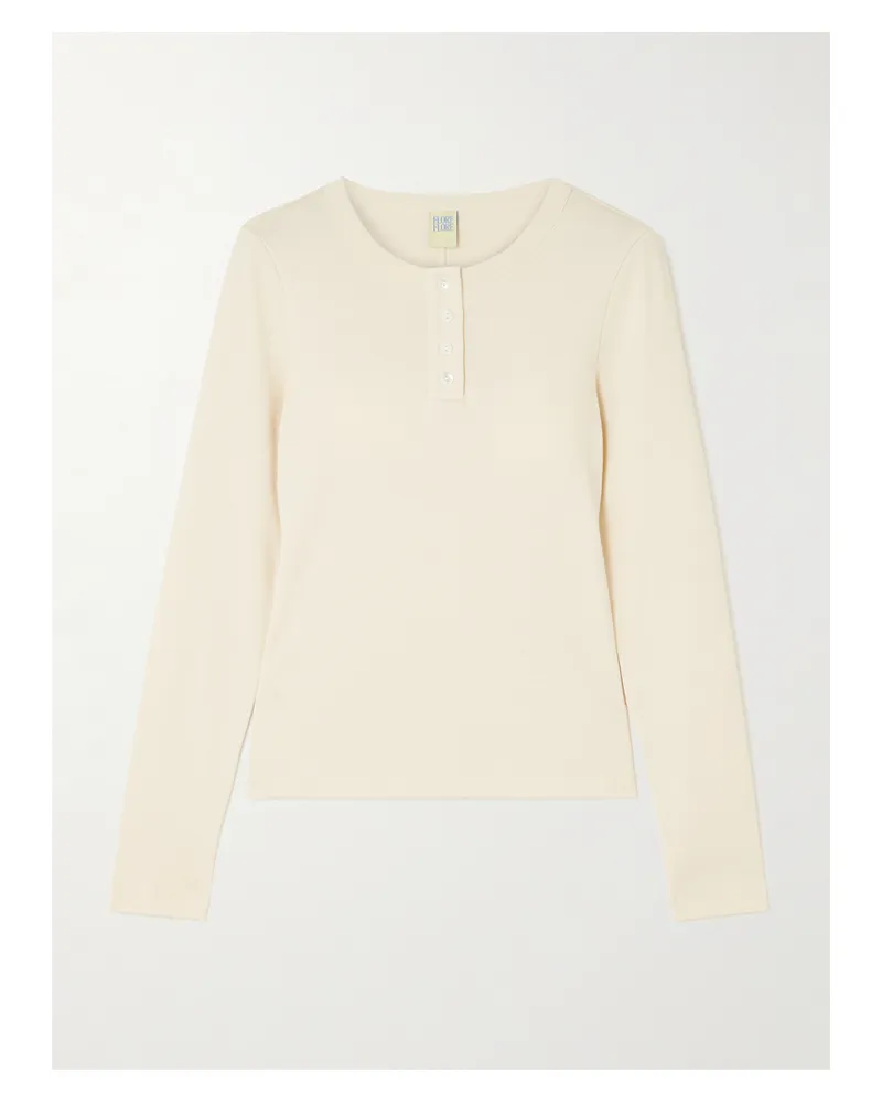 Flore Flore Jess Ribbed Organic Cotton-jersey Henley Top - Neutrals Neutrals