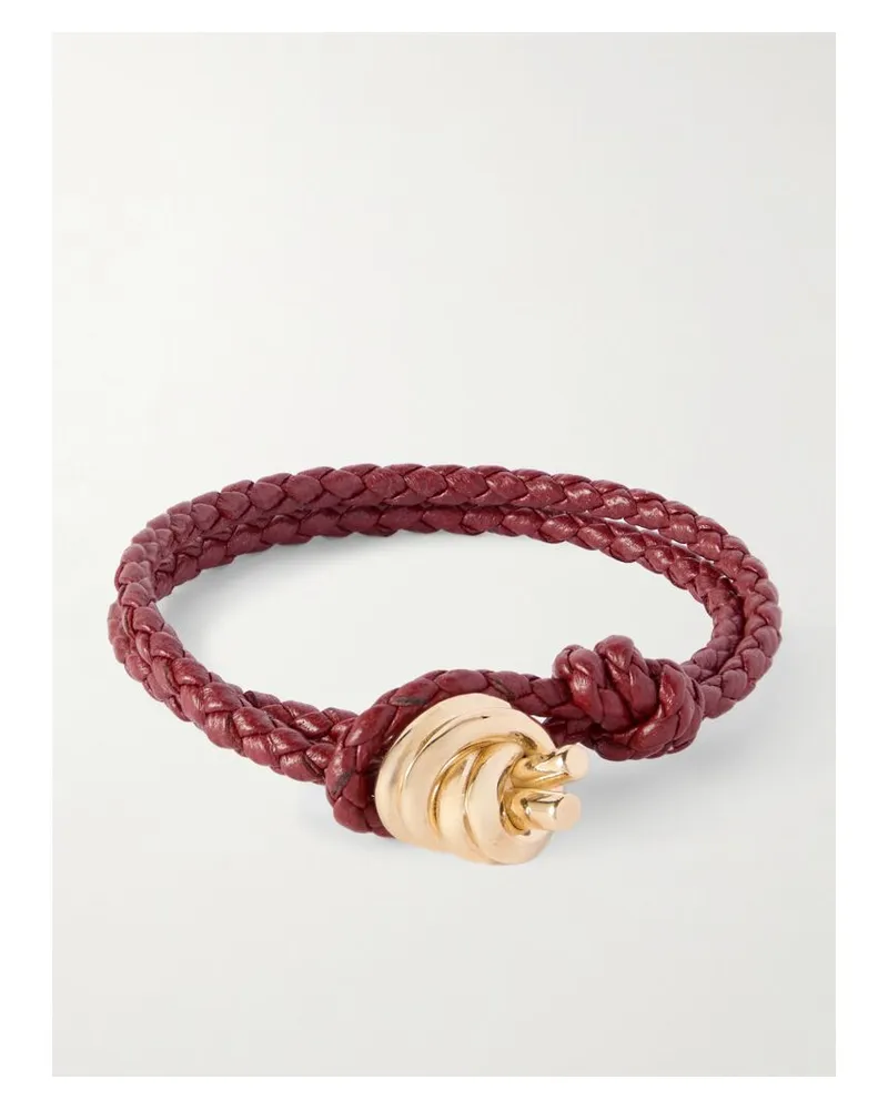 Bottega Veneta Armband Aus Intrecciato-leder Mit Goldfarbenem Detail - Rot Rot