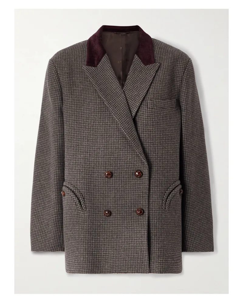 Blazé Milano Doppelreihiger Blazer Aus Einer Wollmischung Mit Hahnentrittmuster Und Cordbesatz - Braun Braun
