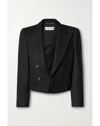 Saint Laurent Verkürzter Blazer aus Twill aus einer Woll-baumwollmischung Schwarz