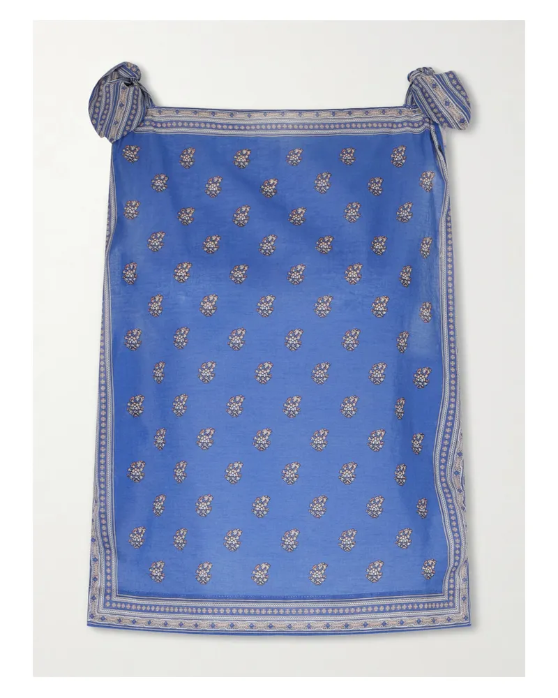 DÔEN Amalia Floral-print Cotton-voile Top - Blue Blue