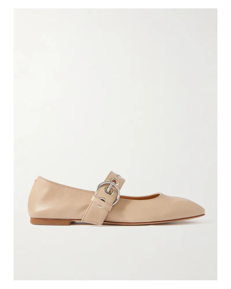 aeyde Uma Eyelet-embellished Leather Mary Jane Ballet Flats - Neutrals Neutrals