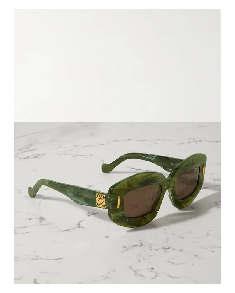 Loewe Screen Sonnenbrille Mit Eckigem Rahmen Aus Marmoriertem Azetat - Grün Grün