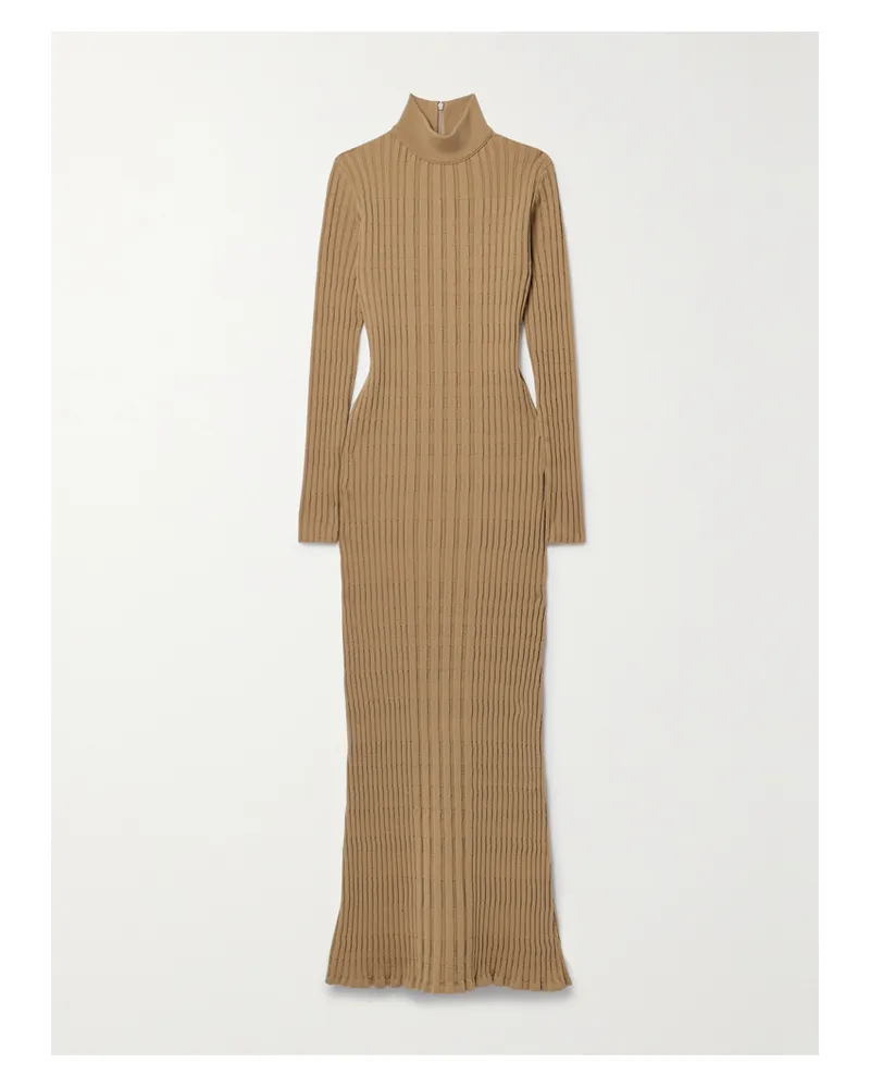 TOD'S Maxikleid Aus Einer Gerippten Wollmischung Mit Stehkragen - Neutral Neutral