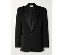 Satin-trimmed Wool Blazer - Black