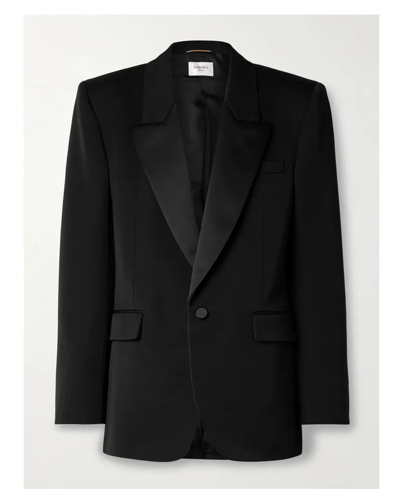 Saint Laurent Satin-trimmed Wool Blazer - Black Black