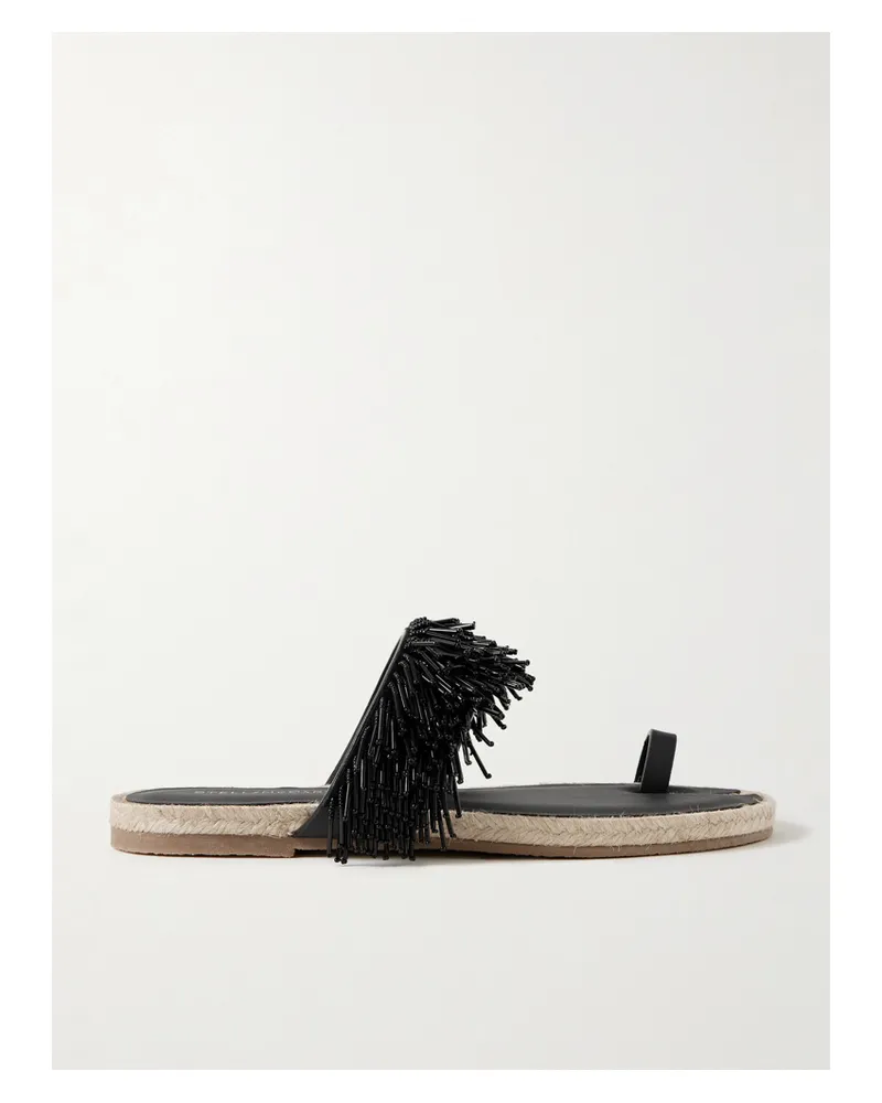 Stella McCartney Gaia Sandalen Aus Raffiabast Und Kunstleder Mit Zierperlen - Schwarz Schwarz