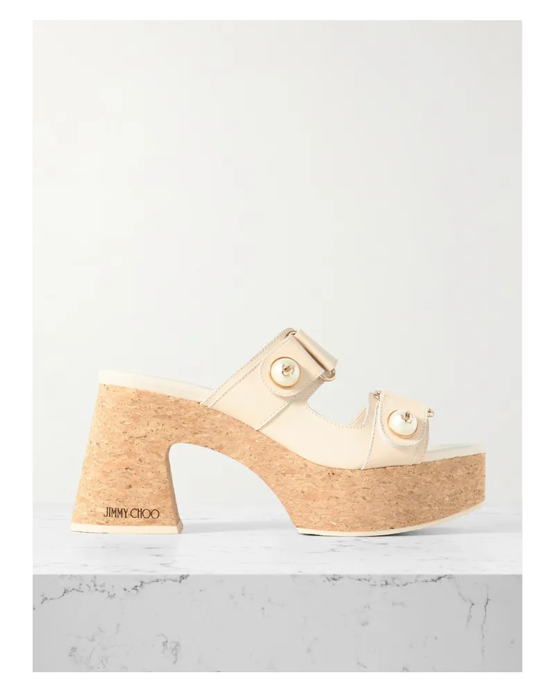 Jimmy Choo Fayence Mules Aus Leder Mit Plateau Und Kunstperlen - Wollweiß Wollweiß