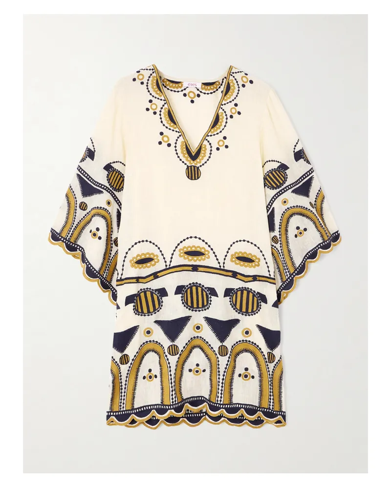 Eres Medaillon Minikleid Aus Leinengaze Mit Stickereien - Creme Creme