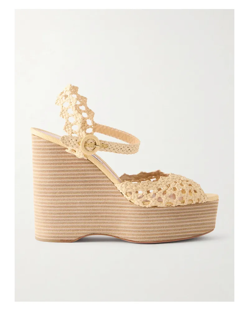 Aquazzura Bossa Nova 130 Crocheted Raffia Platform Sandals - Neutrals Neutrals