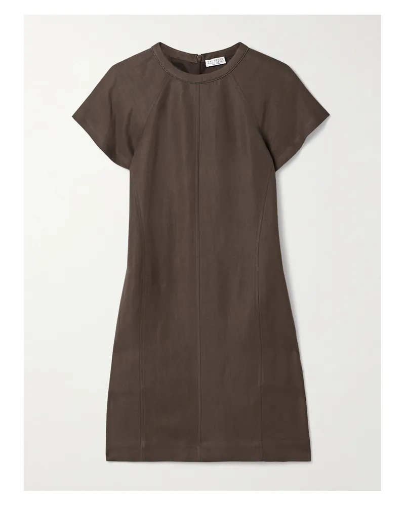 Brunello Cucinelli Minikleid Aus Twill Mit Zierperlen - Braun Braun