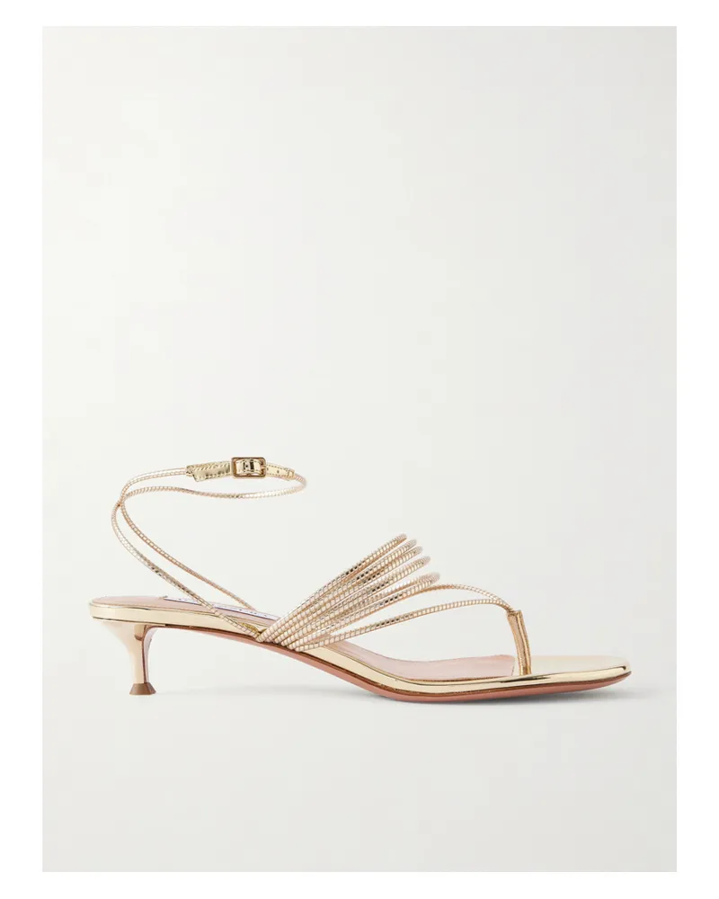 Aquazzura Solare 30 Metallic Leather Sandals - Gold Gold