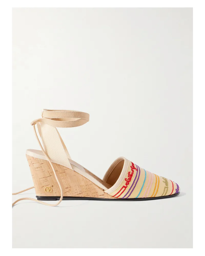 Valentino Garavani La Cruisette 75 Wedges Aus Canvas Mit Stickereien Und Troddeln - Neutral Neutral