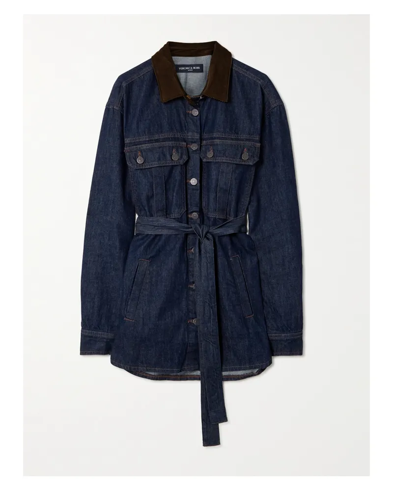 Veronica Beard Mikaela Jeansjacke Mit Cordbesatz Und Bindegürtel - Blau Blau