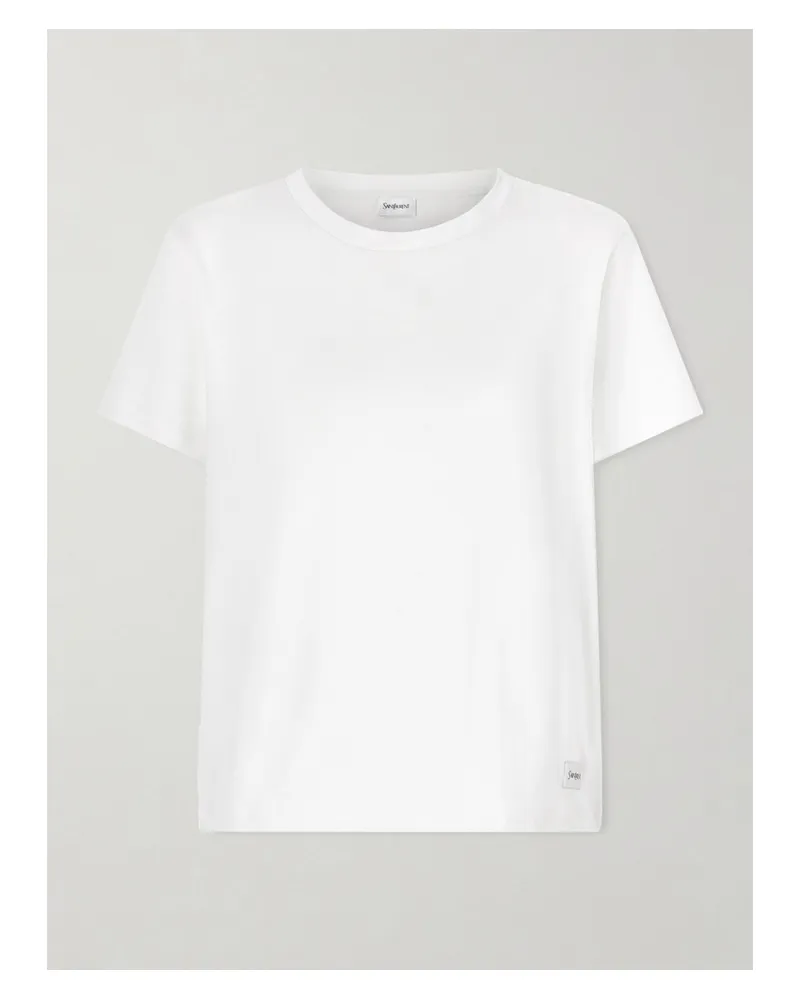 Saint Laurent Appliquéd Cotton And Modal-blend Jersey T-shirt - White White