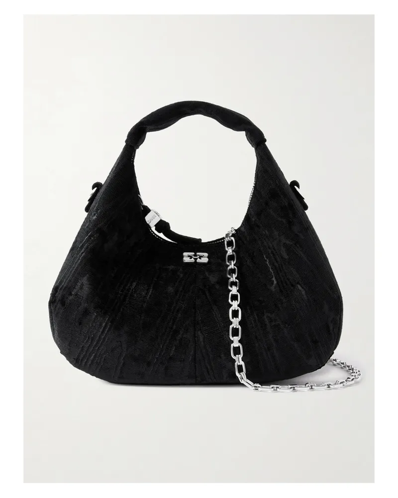 Ganni Mini Velvet-moire Shoulder Bag - Black Black