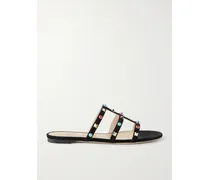 Rockstud Bead-embellished Suede Sandals - Black