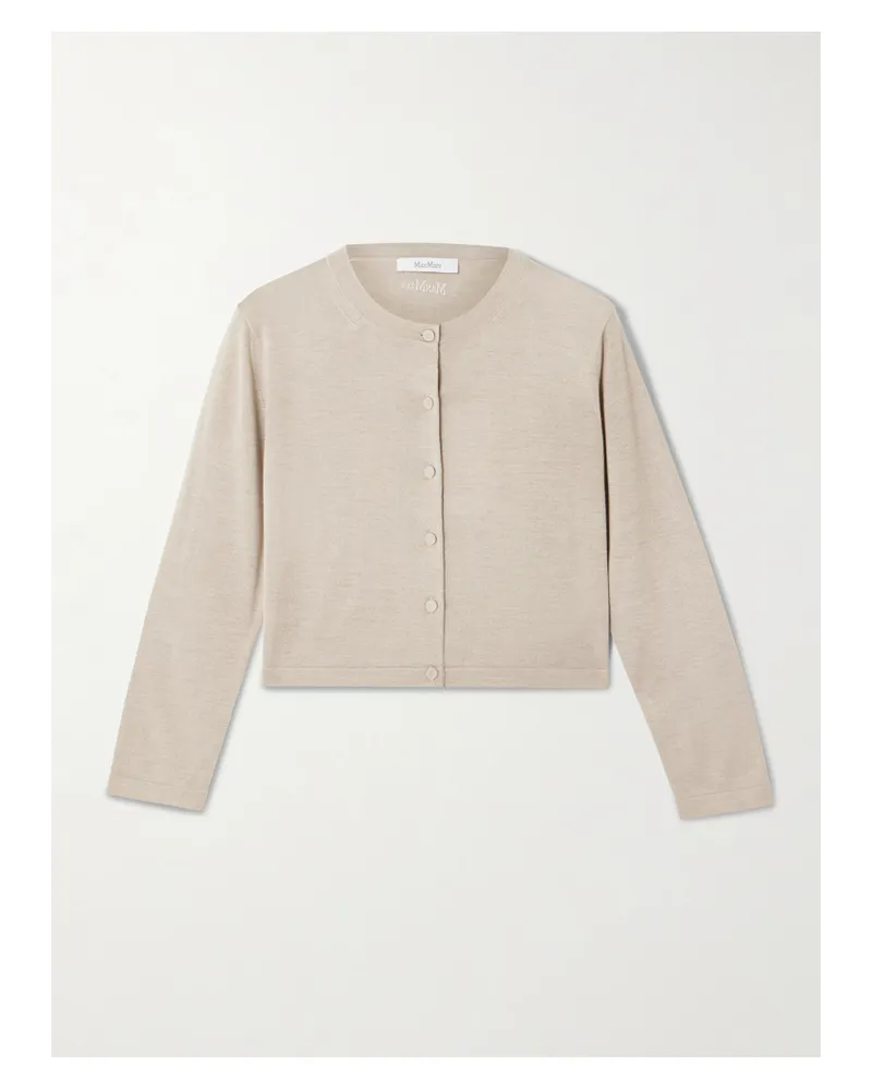 Max Mara Cropped Silk And Cashmere-blend Cardigan - Neutrals Neutrals