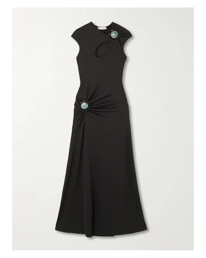 Christopher Esber Hollow Cutout Embellished Ribbed Jersey Maxi Dress - Gray Gray