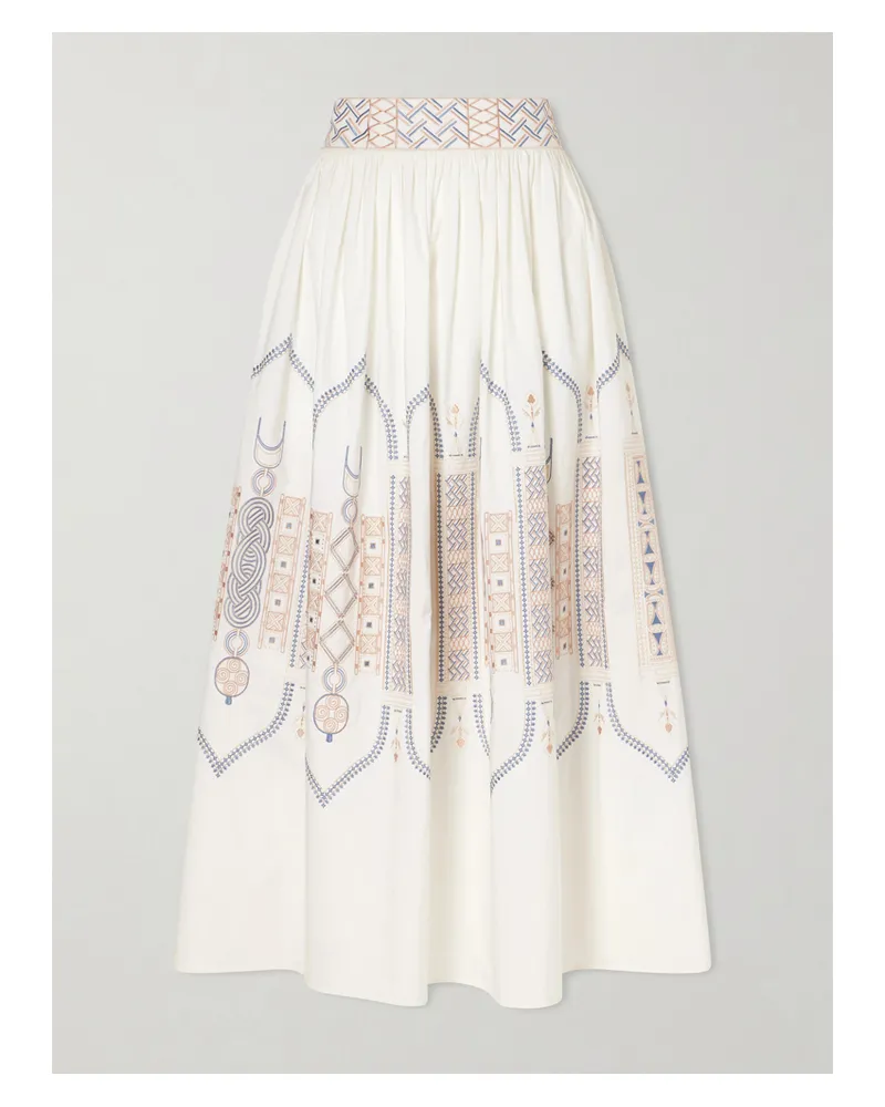 Emporio Sirenuse Ombretta Embroidered Cotton-blend Poplin Midi Skirt - White White