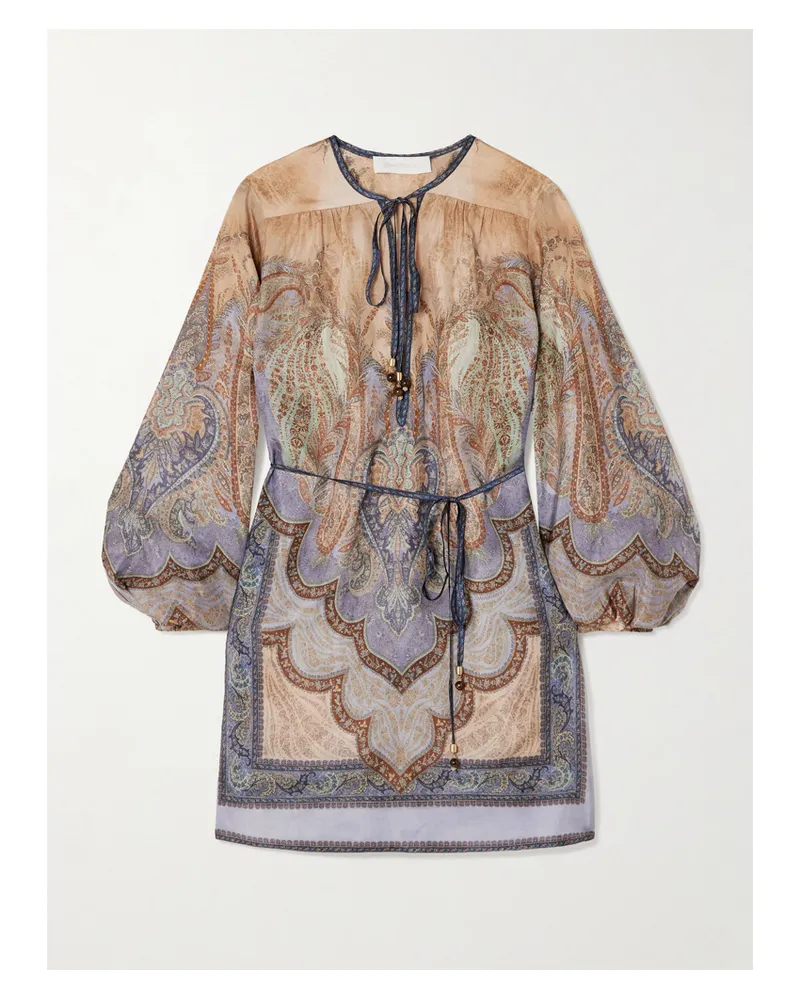 Zimmermann Wanderlust Belted Printed Silk Tunic - Blue Blue