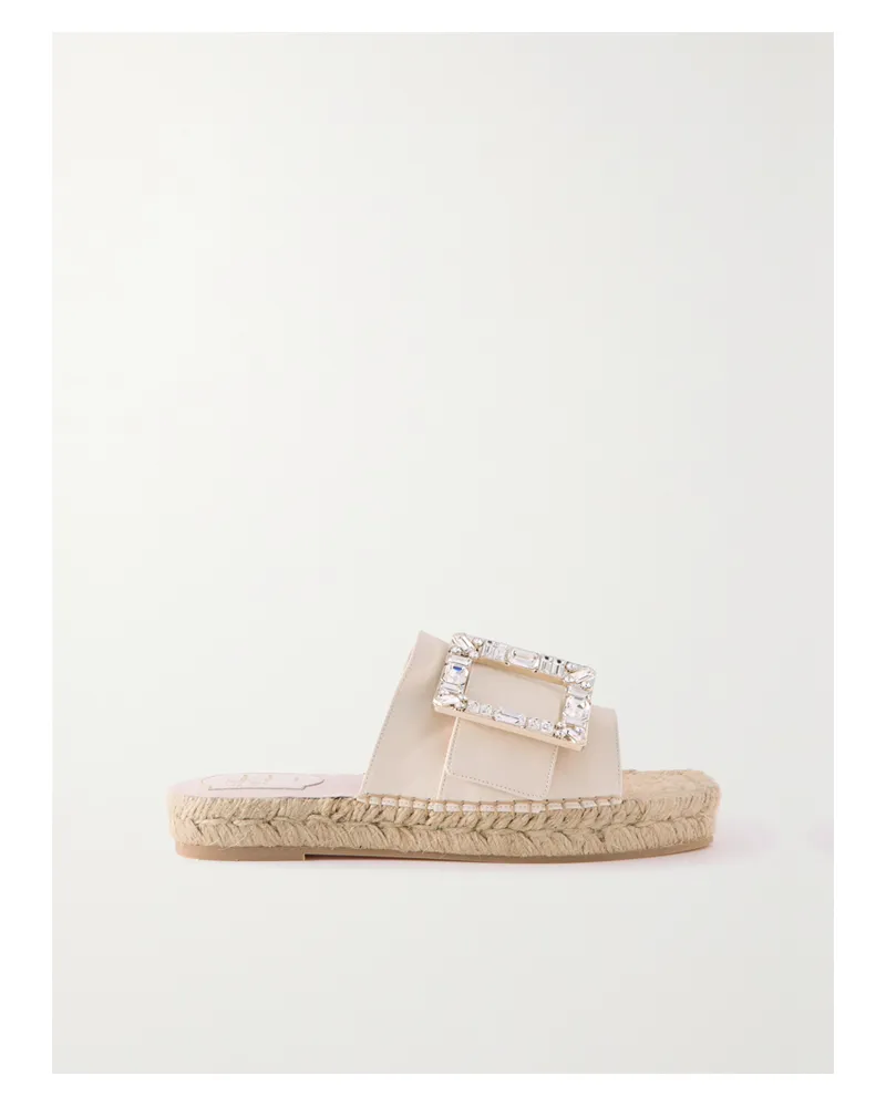 Roger Vivier Espadrille-pantoletten Aus Leder Mit Kristallbesetzter Schnalle - Neutral Neutral