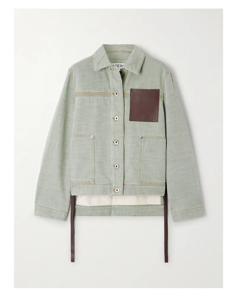 Loewe Leather-trimmed Denim Jacket - Green Green