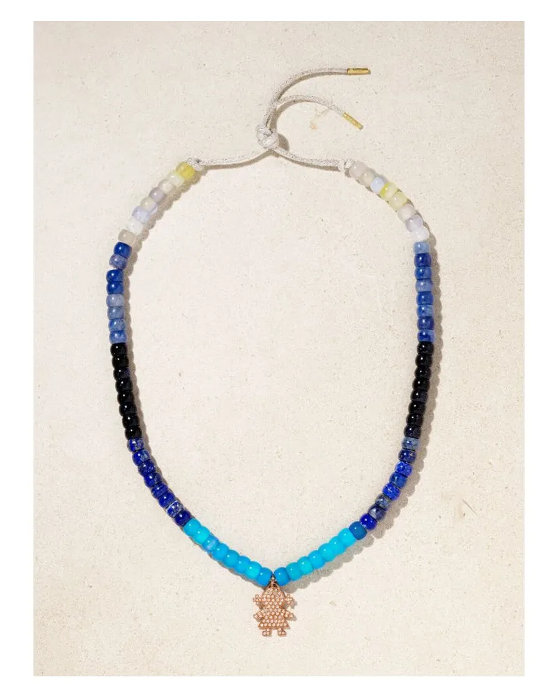 Carolina Bucci Forte Beads Kette Aus Lurex® Mit Mehreren Steinen Und Details Aus 18 Karat Roségold - Blau Blau