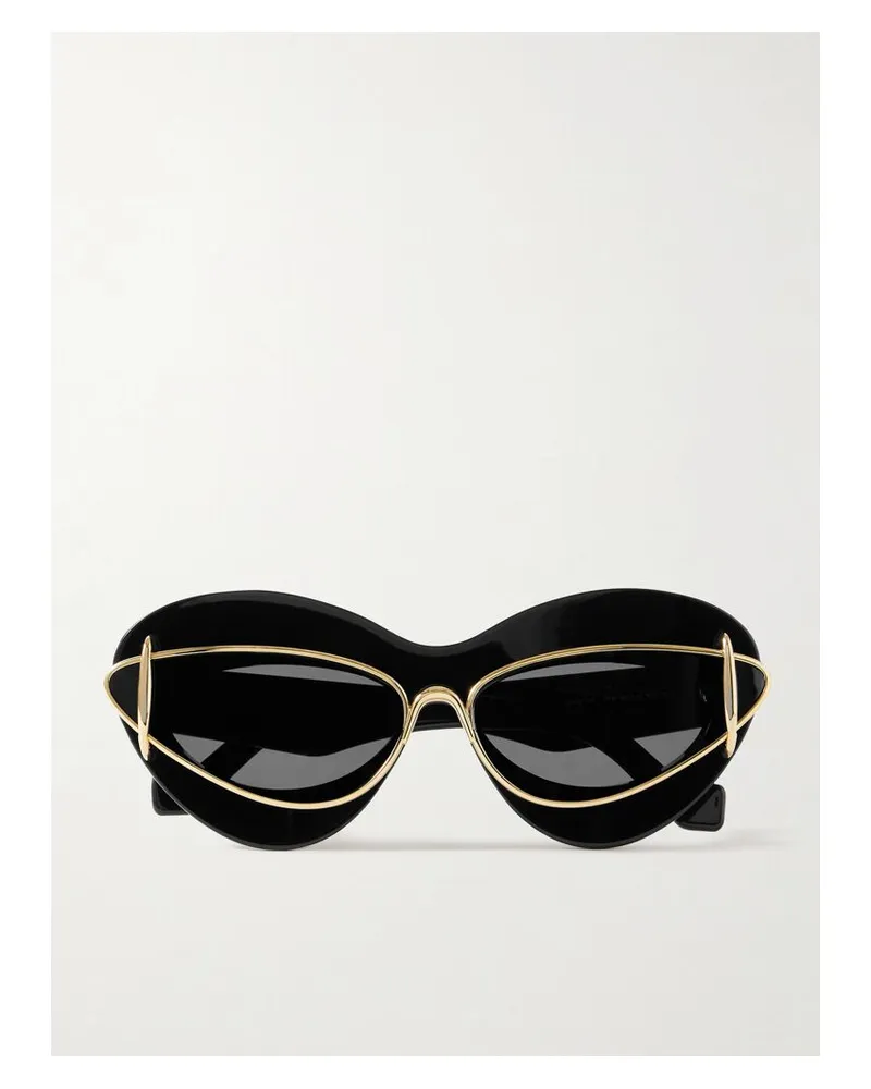 Loewe Sonnenbrille Mit Doppeltem Cat-eye-rahmen Aus Azetat Und Goldfarbenem Metall - Schwarz Schwarz