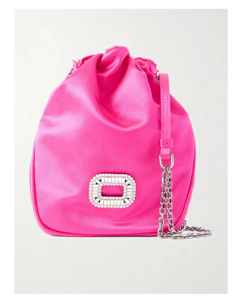 Roger Vivier Pilgrim Nano Crystal-embellished Satin Shoulder Bag - Pink Pink