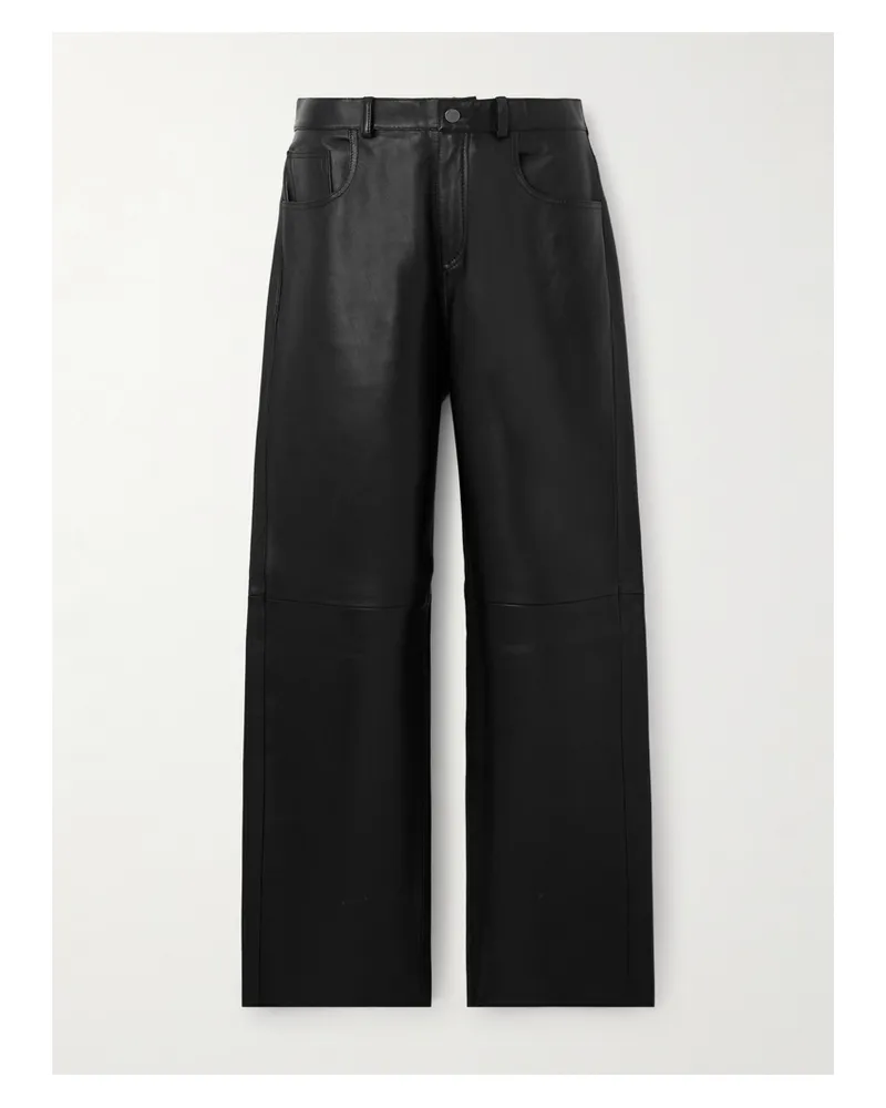 Haikure Bonnie Hose Mit Weitem Bein Aus Leder - Schwarz Schwarz