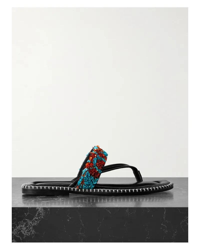 Dries van Noten Embellished Whipstitched Leather Sandals - Blue Blue