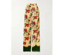 Floral Velvet-jacquard Straight-leg Pants - Multi
