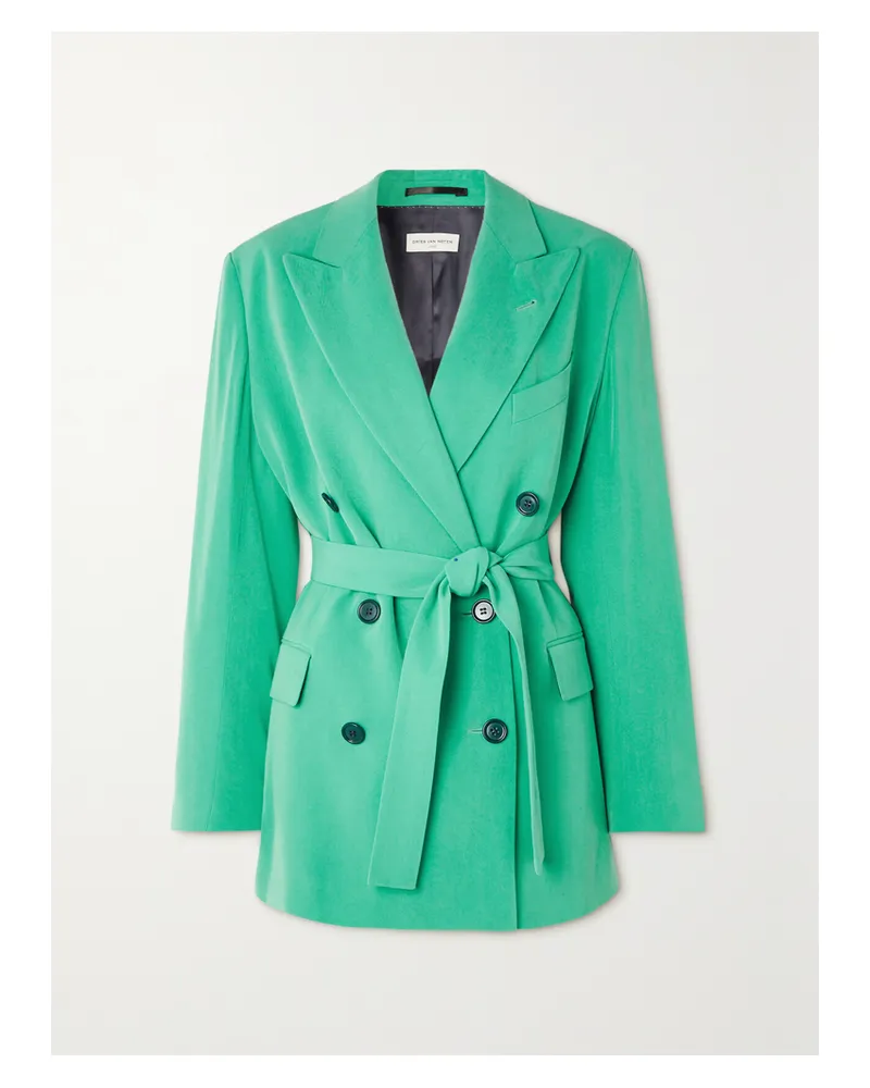 Dries van Noten Bomeos Doppelreihiger Blazer Aus Canvas Mit Bindegürtel - Grün Grün