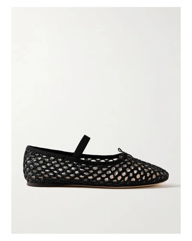 Loeffler Randall Leonie Mary-jane-ballerinas Aus Raffiabast Mit Ripsbandbesätzen - Schwarz Schwarz