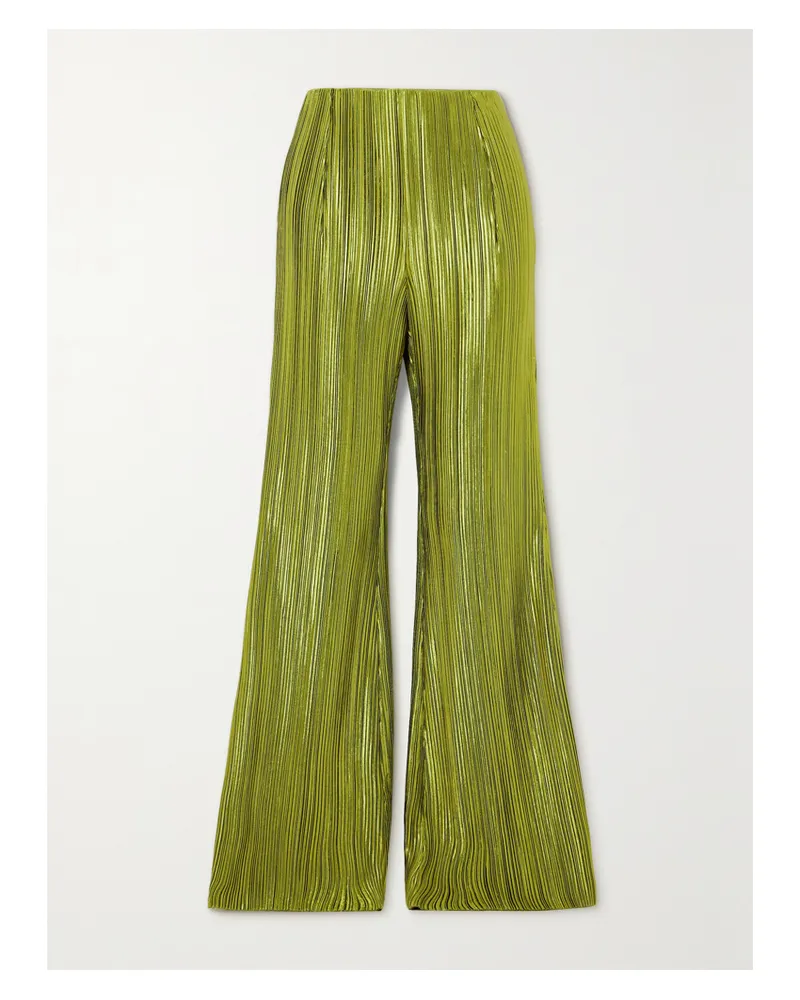 GALVAN Nuage Schlaghose Aus Plissiertem Metallic-crêpe - Grün Grün