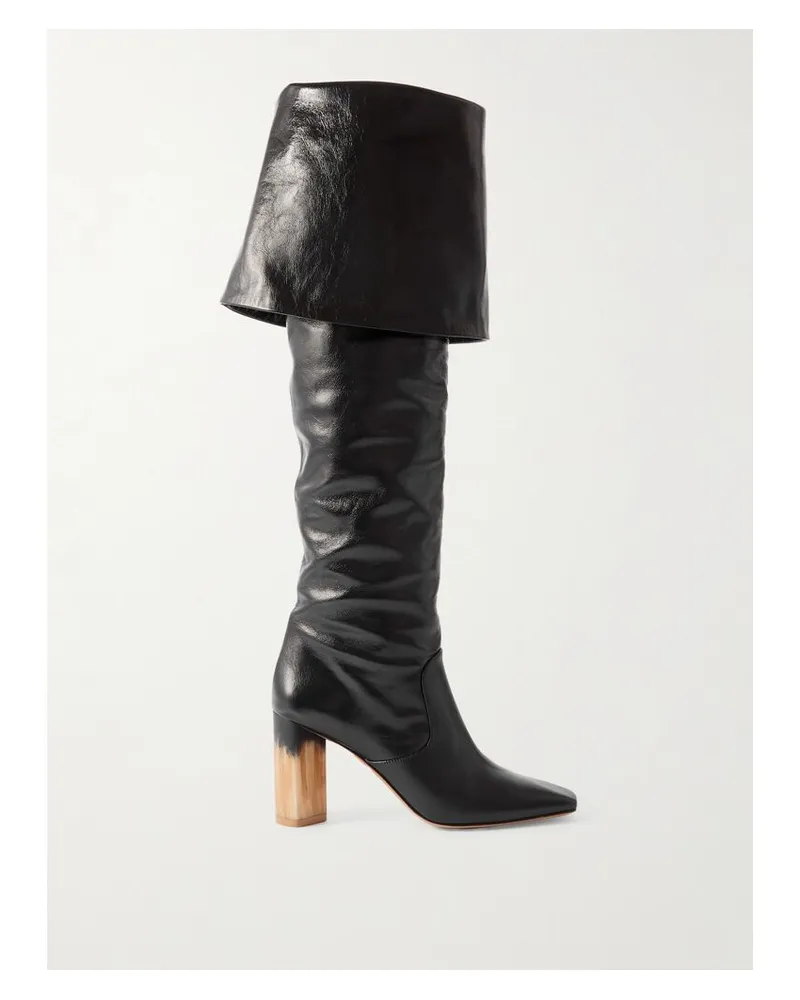 Chloé Georgia Kniehohe Stiefel Aus Glanzleder Mit Raffungen - Schwarz Schwarz