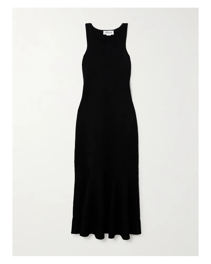Victoria Beckham Vb Body Midikleid Aus Stretch-strick Mit Volant - Schwarz Schwarz