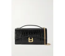 Hourglass Croc-effect Patent-leather Shoulder Bag - Black