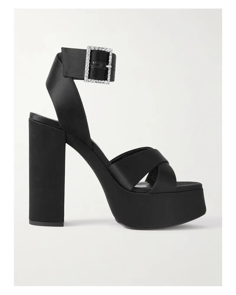 Saint Laurent Bianca Plateausandalen Aus Satin Mit Verzierung - Schwarz Schwarz