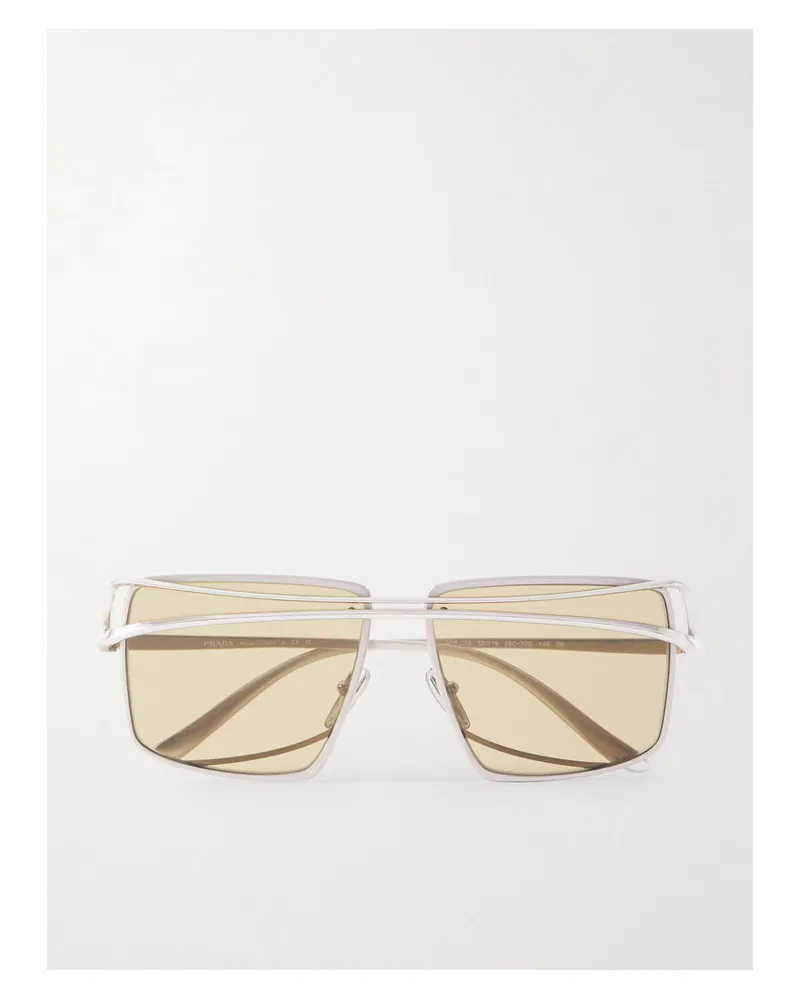 Prada Square-frame Silver-tone Sunglasses Silver