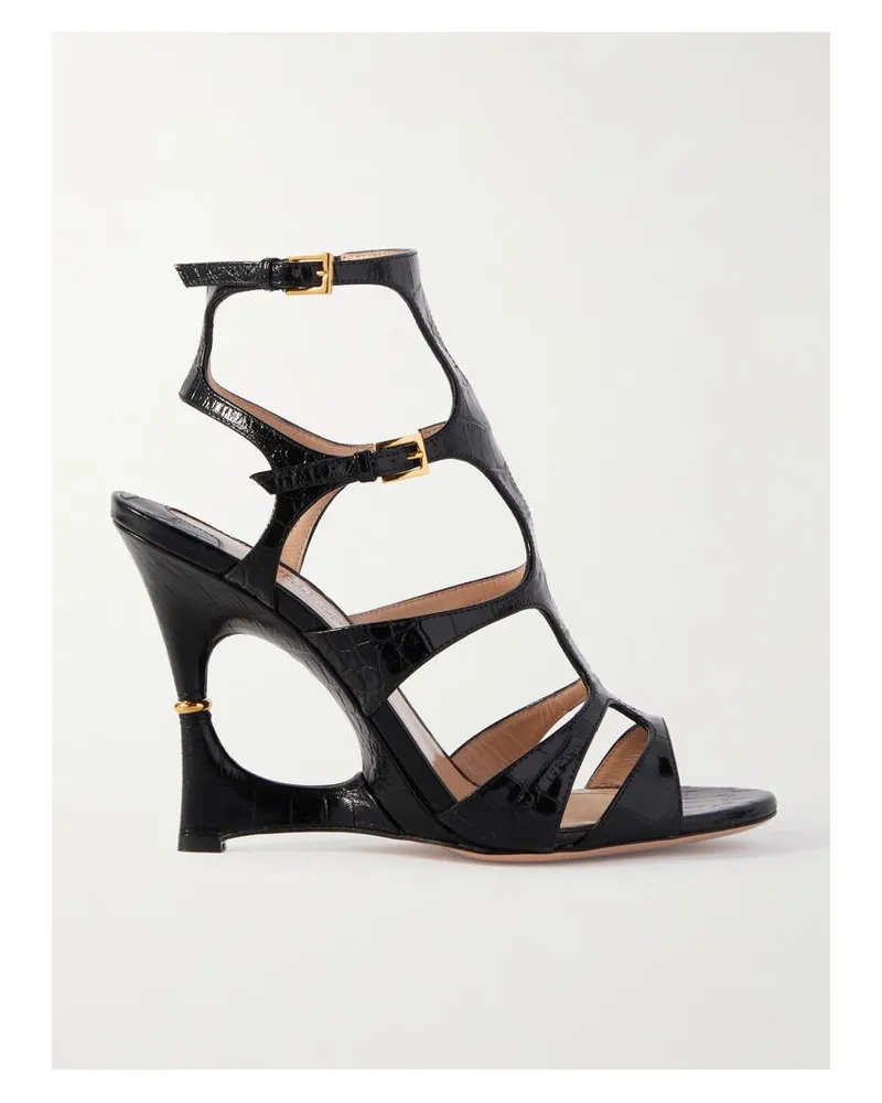 Tom Ford Paradis Wedges Aus Leder Mit Krokodileffekt Und Cut-out - Schwarz Schwarz