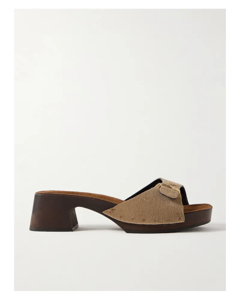 KHAITE Britt Buckled Calf Hair Mules - Neutrals Neutrals