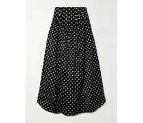 Gathered Polka-dot Recycled Satin Midi Skirt - Black