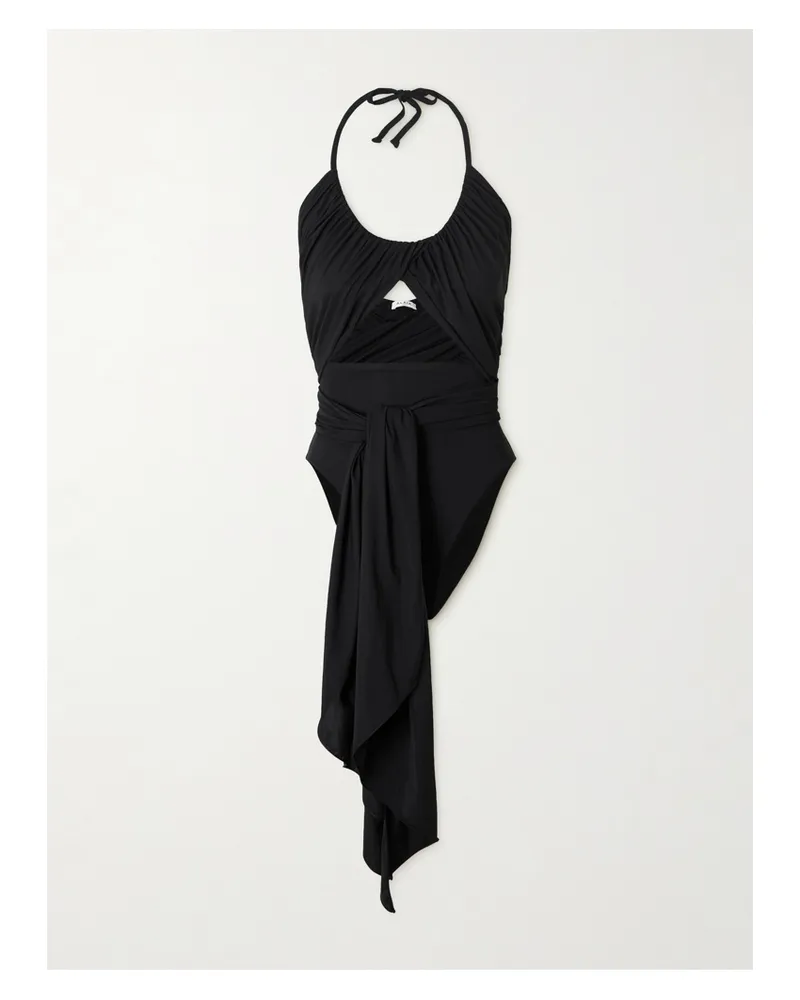 Alaïa Halterneck Draped Swimsuit - Black Black